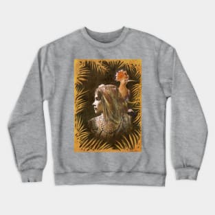 Vintage Decorative Girl and Bird Portrait Crewneck Sweatshirt